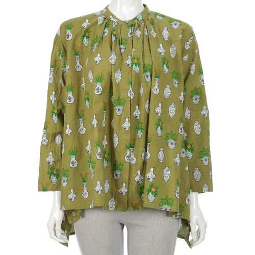 カリネ
フラワーポットプリントヘンケイヘムスタンドカラーシャツ