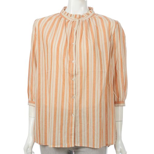 外与
ストライプフリルネックシャツ