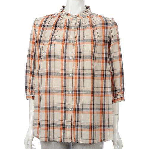 外与
チェックフリルネックシャツ