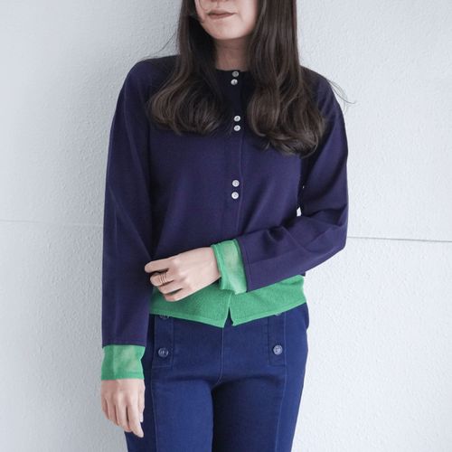 シシエス
袖口裾シアー配色カーディガン