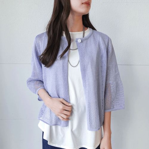 外与
抄繊糸透かし編み1釦カーディガン