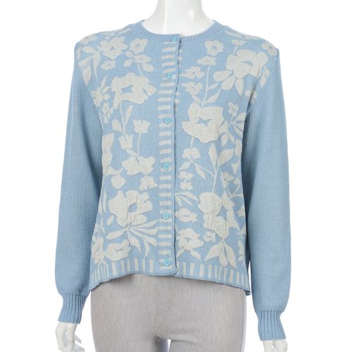 愛装
花柄膨れジャガード丸首カーディガン