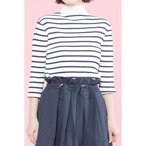 ピースフルベーシス
trois テレコ無地＆ボーダー7分袖ハイネックテレコニット