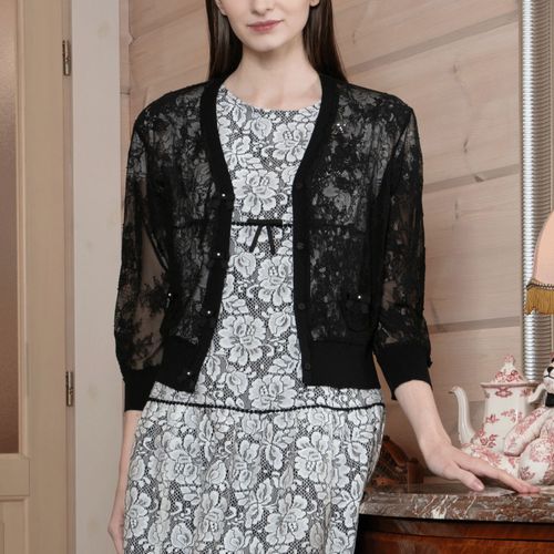 ジェイシーインターナショナル
Super Beauty 透かしレース編みVネックニットカーディガン