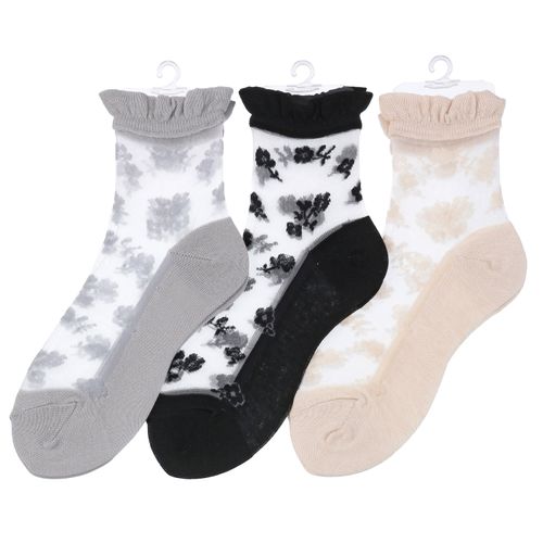 桑メリヤス
シースルーソックス クルー丈 モノトーン花柄