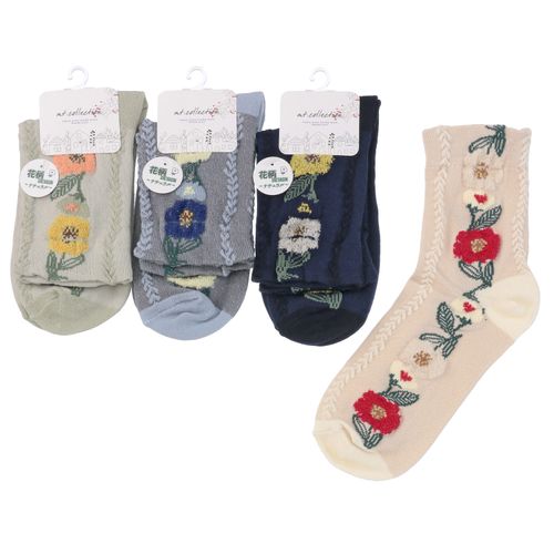 常峰ソックス
クルー丈 モール花 靴下