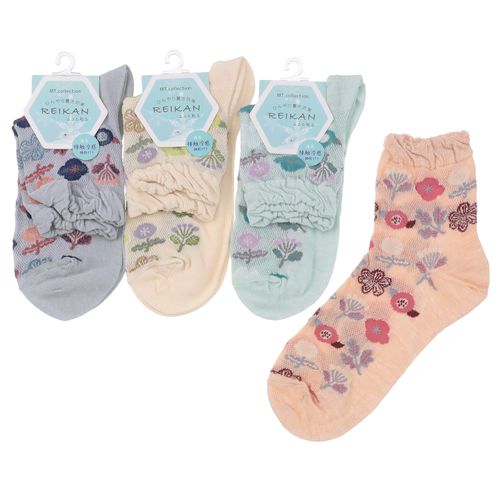 常峰ソックス
クルー丈 メッシュ 北欧風花柄 靴下