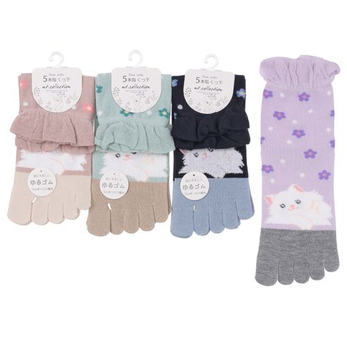 常峰ソックス
クルー丈 5本指 ネコ（羽毛糸） 靴下