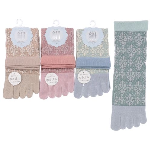 常峰ソックス
クルー丈 5本指 指先シルク 花柄 靴下