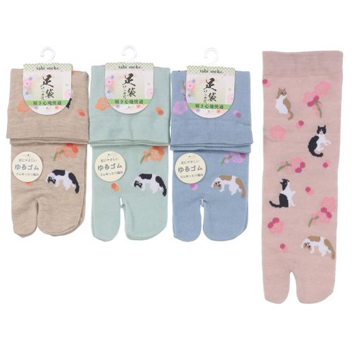 常峰ソックス
クルー丈 足袋 花と猫 靴下