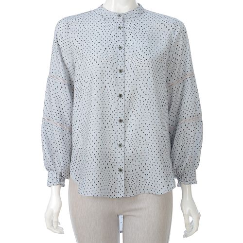 バーミリオン
プリント袖シャーリングブラウス