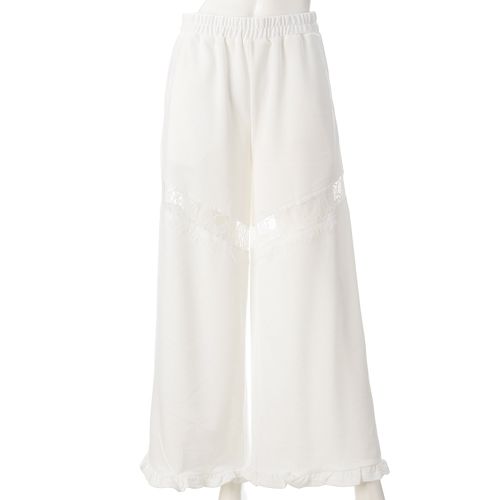 リブ
トリプルルンド レース切替裾フリルワイドパンツ