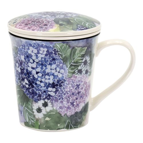 4543945602077



60207



セラミック藍
花あわせ 蓋つきマグカップ（茶漉し付） アジサイ