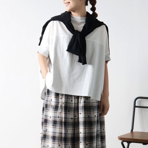 ノンノ
cloudnine UV加工 コットン天竺×綿麻布帛切替ドルマンハーフ袖カットソー