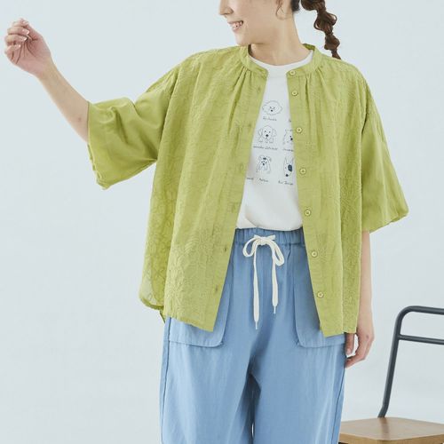 ノンノ
cloudnine 綿ボイルシフリー刺繍入り5分袖バルーン前あきブラウス