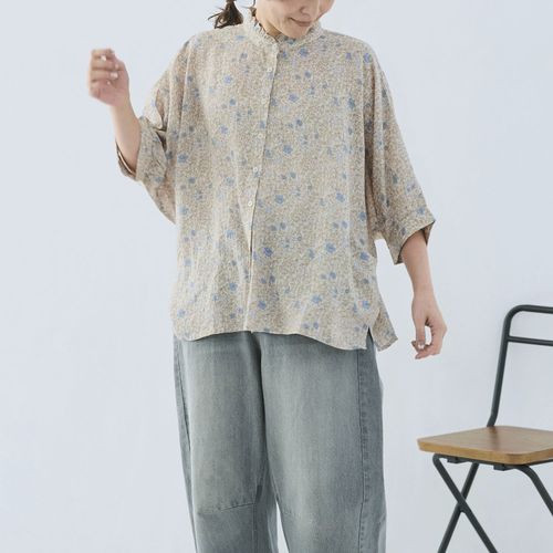 ノンノ
cloudnine レーヨン／綿 ドビーストライプ花柄ドルマン7分袖 ブラウス