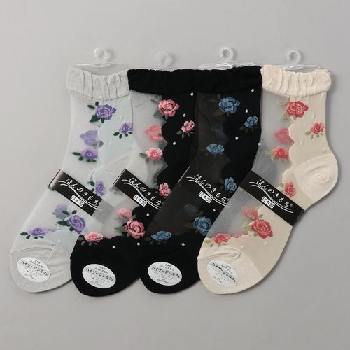 ナコー
シースルーソックス ほんのきもち ハイゲージ シルク混 薔薇柄