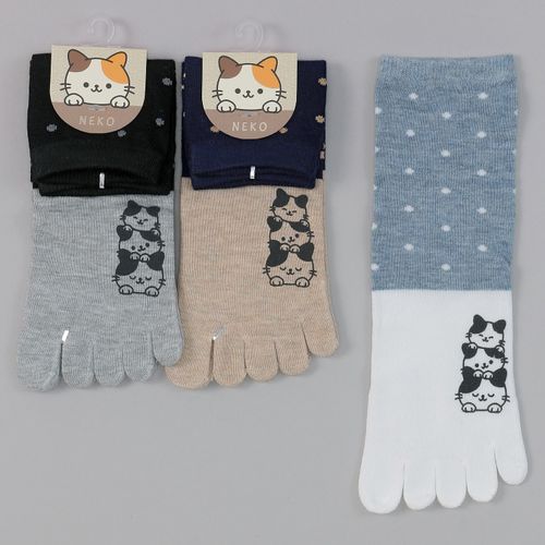 スタジオ・ポアック
5本指 ロークルー丈 三毛猫顔料プリント ドット切替無地