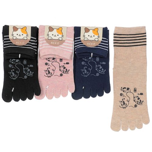 スタジオ・ポアック
5本指 ロークルー丈 三毛猫顔料プリント ライン