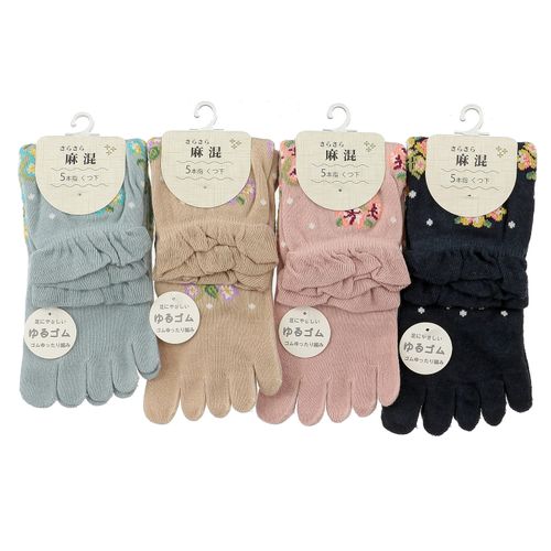 常峰ソックス
5本指 麻混 花柄 靴下