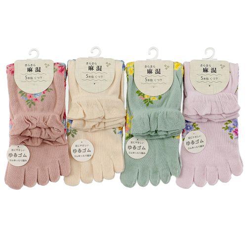 常峰ソックス
5本指 麻混 花柄 靴下