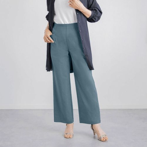 大村産業
麻混ストレッチデザインワイドパンツ