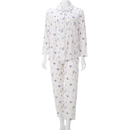 ギャルソンヌ
婦人 綿100％天竺 フラワープリント ピンタック 丸襟パジャマ