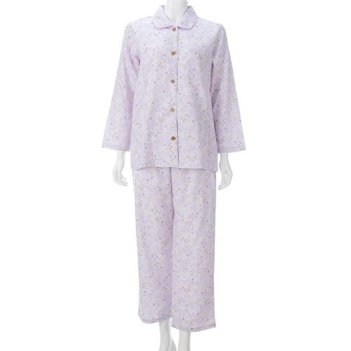 ギャルソンヌ
婦人 格子ダブルガーゼ北欧風リーフモモンガ柄丸襟パジャマ