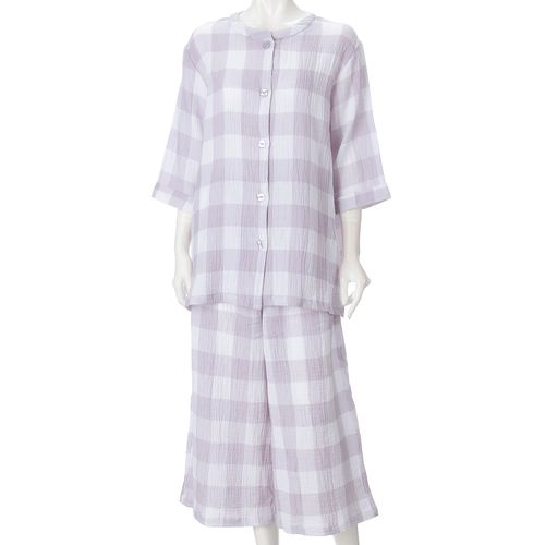 ギャルソンヌ
men de neru Wガーゼ楊柳 格子柄前開パジャマ