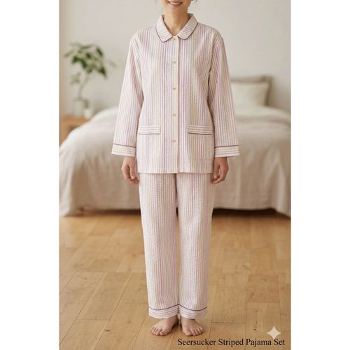 アーニング
ナクリュール 先染サッカーストライプ 婦人シャツパジャマ
