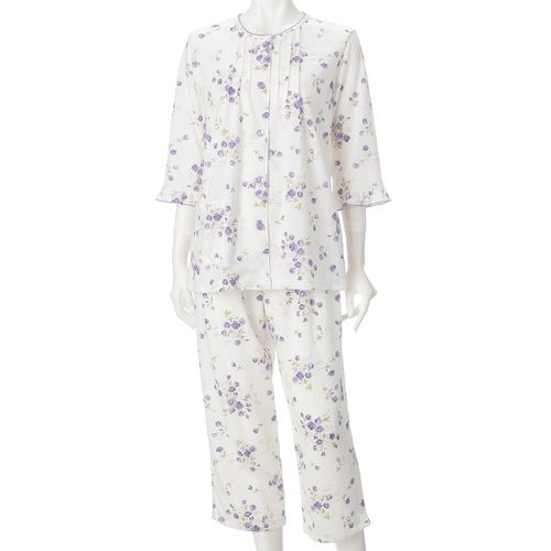 ギャルソンヌ
婦人 ふくれジャカードニット くくりローズブーケ柄2トップスパジャマ