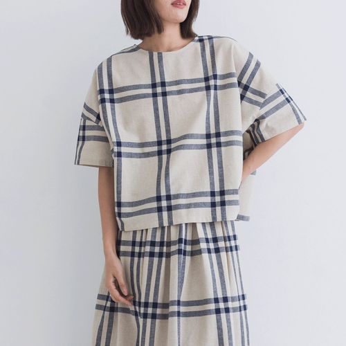 ピープル
kermu 綿麻チェックワイドブラウス