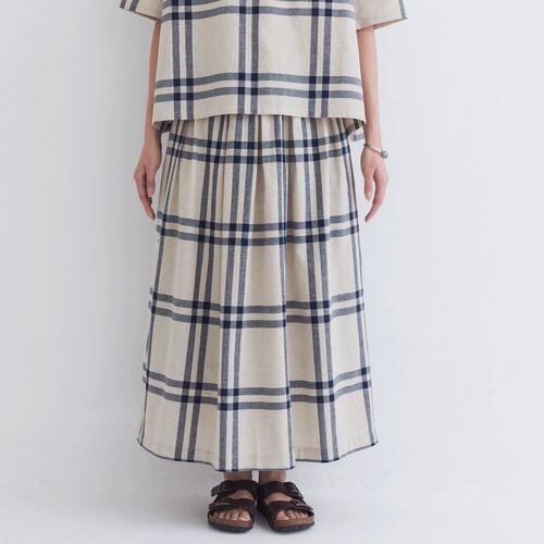 ピープル
kermu 綿麻チェックウエストゴムタックスカート裏地付き