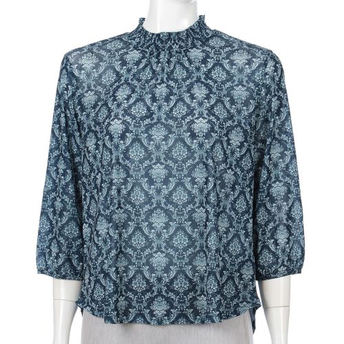 エイコー商事
トリプルメッシュ更紗柄シャーリングハイネック七分袖プルオーバー