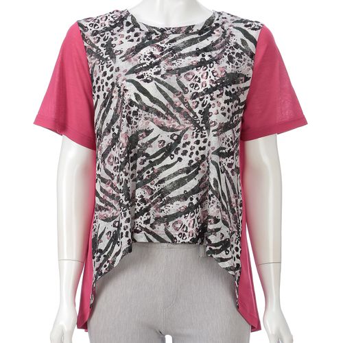 愛装
アニマル柄プリント無地切替カットソー