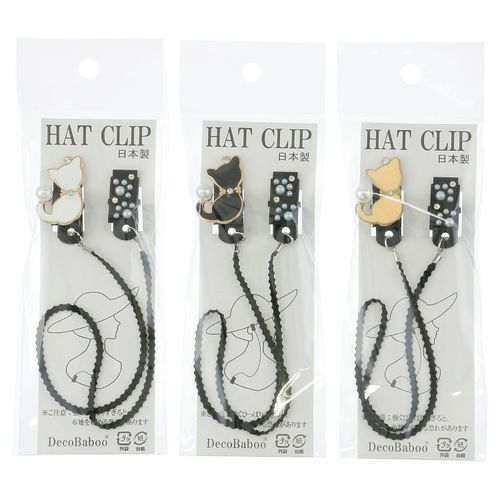 デコバブー
日本製 帽子クリップ 猫＆パール
