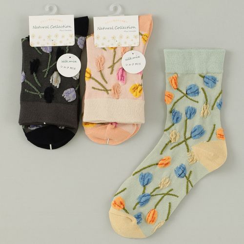 エイコー
Natural Collection クルー丈 シルクMIX チューリップ柄 靴下