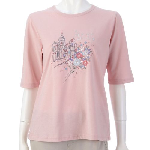 エイコー商事
丸首5分袖刺繍 建物・花柄Tシャツ