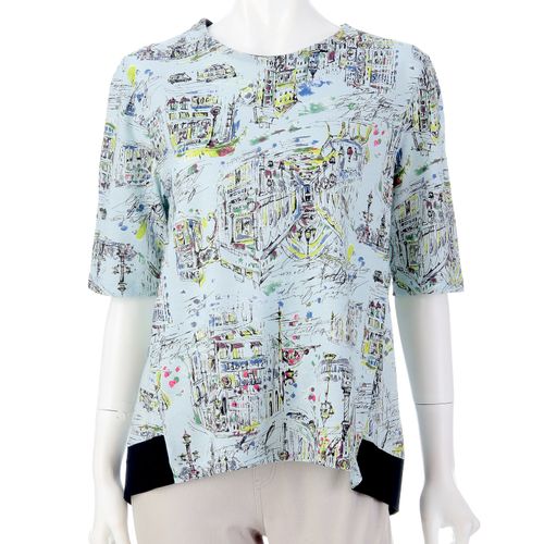エイコー商事
強撚天竺風景柄プリント無地切替5分袖Tシャツ