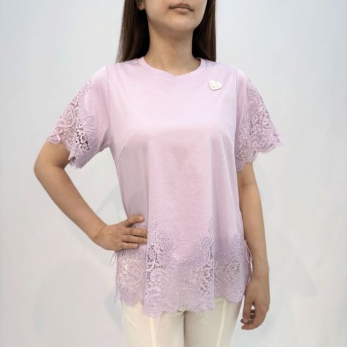 ジェイシーインターナショナル
Super Beauty 袖×裾レース切替 リボン付きTシャツ