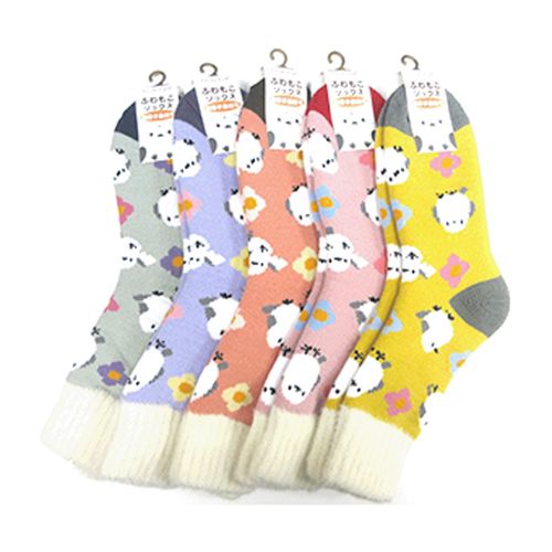 キングオリジナル
超生地厚裏起毛ルームソックス シマエナガ＆花