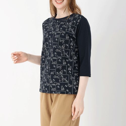 ジジョン
T’BIS STUDIO 天竺ネコ鳥プリントクルーネック七分袖カットソー