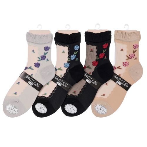 ナコー
シースルーソックス ほんのきもち ミドルゲージ シルク混 花柄
