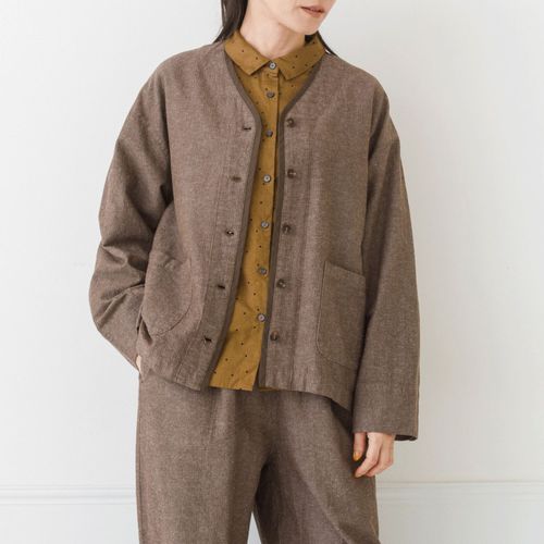 ピープル
Crea delice 綿麻ミニヘリンボーンパイピングVネックジャケット